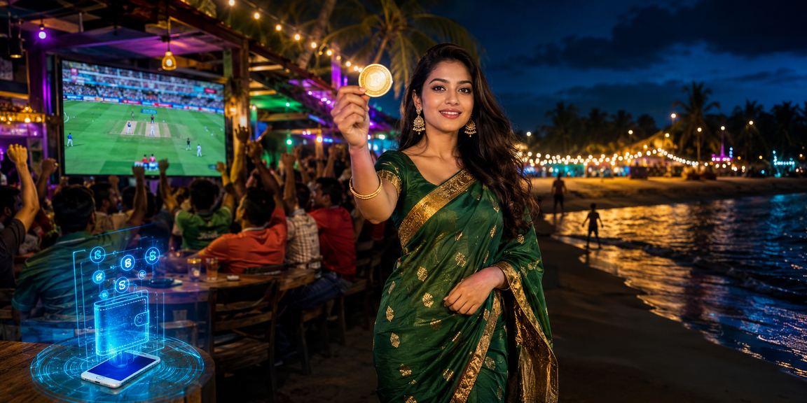 সেন্ট মার্টিন সমুদ্র সৈকতে মোবাইলে ক্রিকেট বেটিং উপভোগ করছেন একজন ব্যবহারকারী